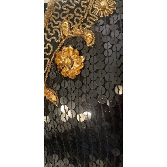 VTG Jean 4 Joseph Le Bon 100% Silk Cocktail Evening Jacket Sequin Black Gold MED - Picture 9 of 12